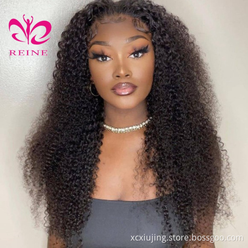 REINE Natural Human Hair Wigs For Black Women Brazilian Human Hair Frontal Lace  kinky curl Wig  double drawn human hair wigs